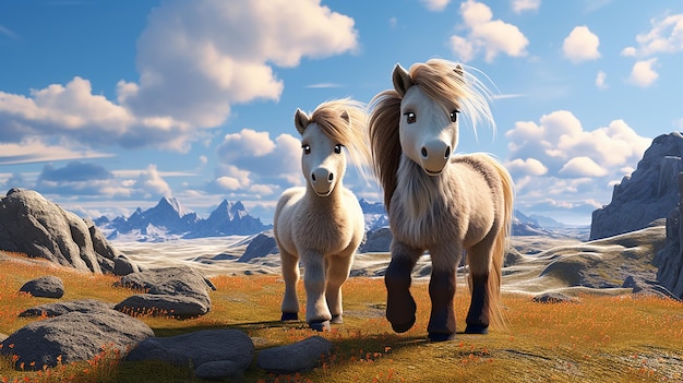 ilustracja 3d zdjęcie dwóch islandzkich koni