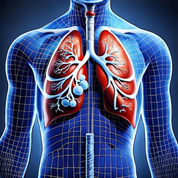 Ilustracja 3D zdrowia medycznego przedstawiająca tułów i płuca danej osoby