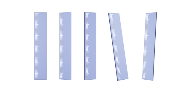 Zdjęcie ilustracja 3d zestawu jasno niebieskich linijek w różnych pozycjach izolowanych na białym tle