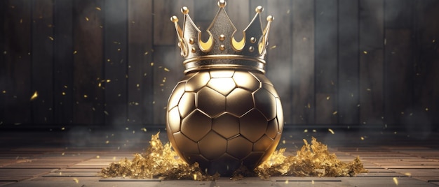 Ilustracja 3D złotej piłki nożnej z trofeum koronnym
