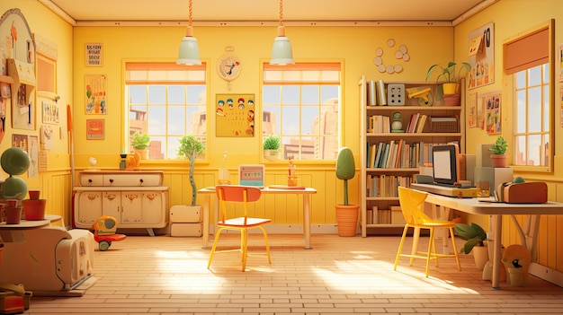 ilustracja 3D żółta sala szkolna