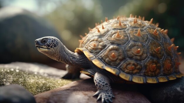 Ilustracja 3D żółwia w czystym morzu