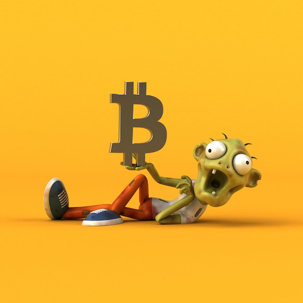 Ilustracja 3D zombie i bitcoin