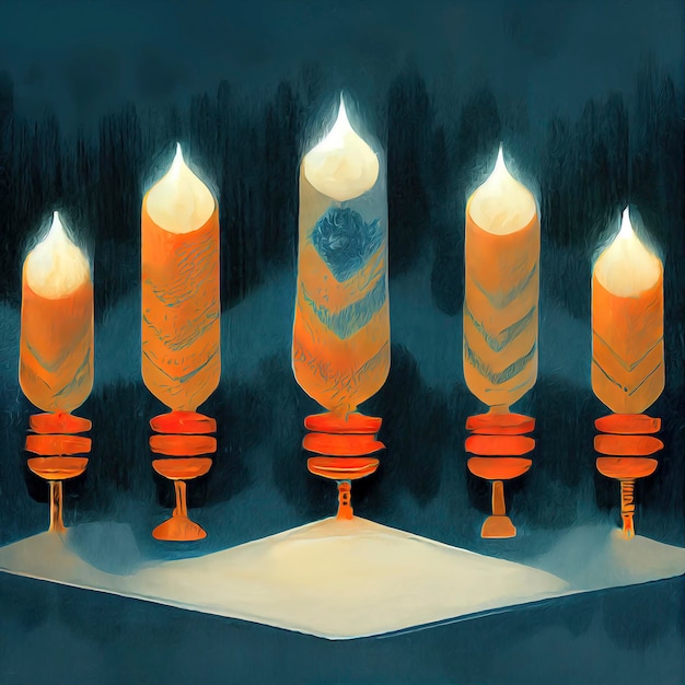 Zdjęcie ilustracja abstrakcyjnej menory chanuka z zapalonymi świecami żydowskie święto religijne chanuka