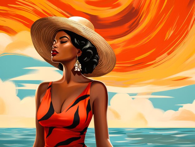 Ilustracja afroamerykańskiej kobiety na plaży