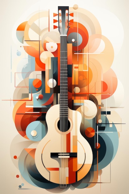 Ilustracja akustyczna gitary dla reklamy graficznej muzycznej stworzona za pomocą technologii Generative AI