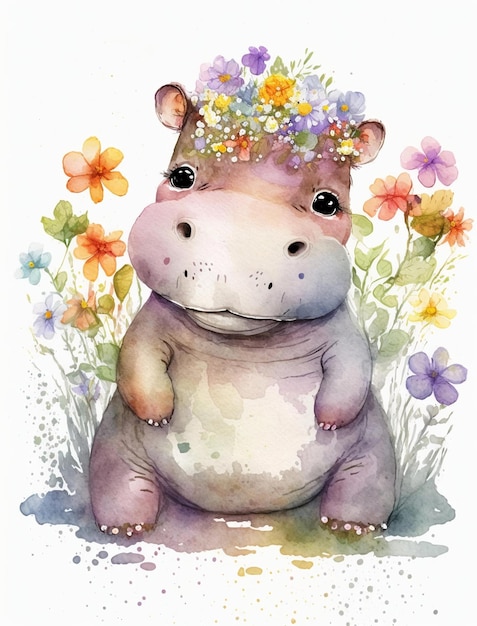 Ilustracja akwarela hipopotama