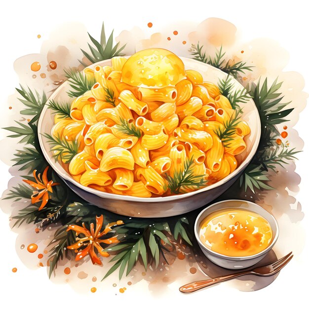 Ilustracja akwarelowa Bożego Narodzenia Mac and Cheese