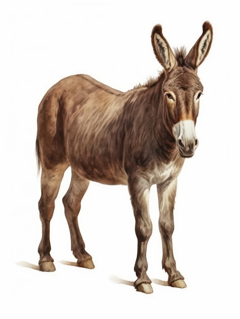 Ilustracja akwarelowa brązowego osła odizolowanego na białym tle