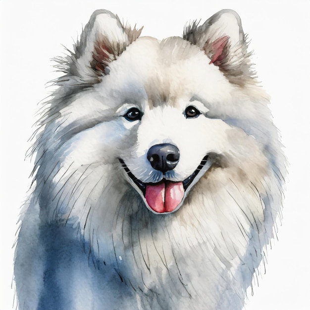 Zdjęcie ilustracja akwarelowa czystej rasy psa samojeda kolorowy obraz zwierzęcia domowego
