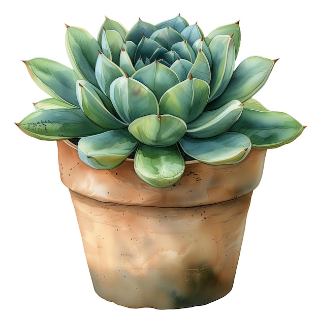 Ilustracja akwarelowa Echeveria succulent w garnku kwiatowym