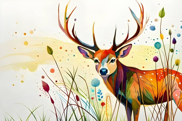 Ilustracja akwarelowa jelenia w lesie Generative ai