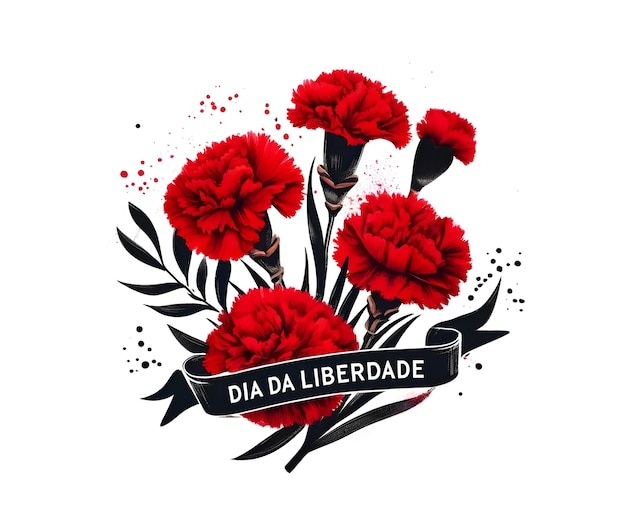 Zdjęcie ilustracja akwarelowa plakatu z dnia wyzwolenia portugalii z czerwonymi goździkami