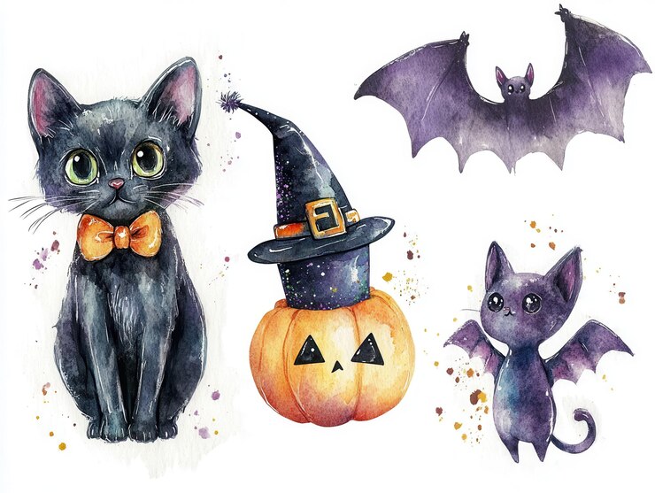 Ilustracja akwarelowa postaci o tematyce Halloween