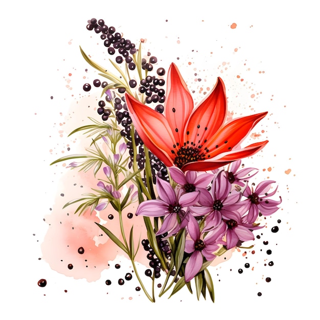 Ilustracja akwarelowa Przyprawy kuchenne Pieprznik gałązki i kwiaty są generowane