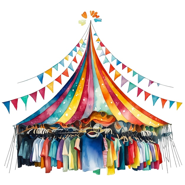 Zdjęcie ilustracja akwarelowa ręcznie narysowany namiot cyrkowy dziecięcy clip art w stylu kreskówek na odizolowanym ba