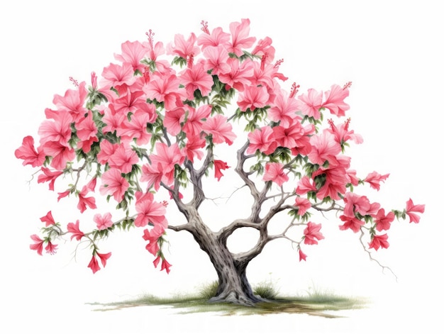 Zdjęcie ilustracja akwarelowa rose of sharon tree z białym tłem wygenerowana przez ai