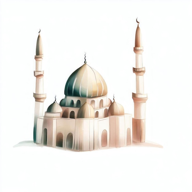Ilustracja akwarelowa spokojnego meczetu Generatywna sztuczna inteligencja