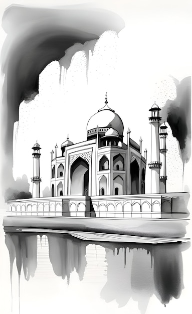 Ilustracja akwarelowa Taj Mahal