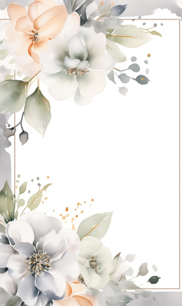 Ilustracja akwarelowa z dzikim kwitnącym wzorem kwiatowym szablon karty powitalnej
