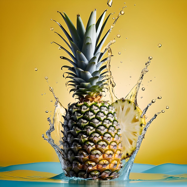 Ilustracja ananasa z rozpryskiem wody
