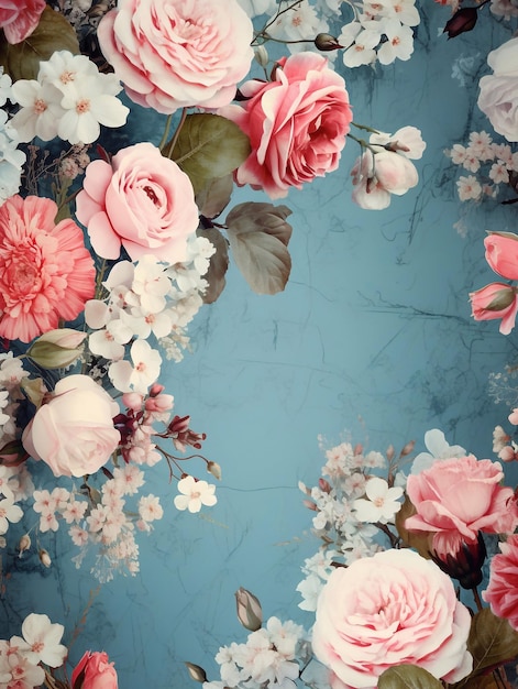 Ilustracja angielskiej róży na niebieskim tle