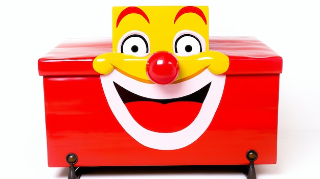 ilustracja April Fools Day klaun pudełko z zabawkami w czerwonym