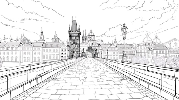 ilustracja architektoniczna wektor podróży zarys wieży punkt orientacyjny c