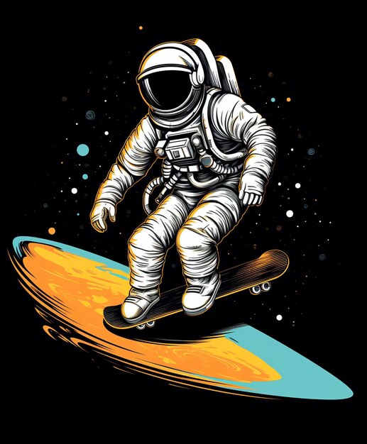 ilustracja astronauta na deskorolce w stylu