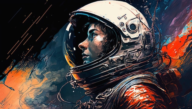 Ilustracja astronauty pracującego dla stacji kosmicznej w przestrzeni kosmicznej Ai wygenerowała sztukę