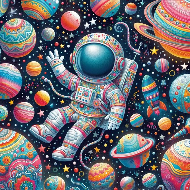 Ilustracja astronauty w kolorowej przestrzeni