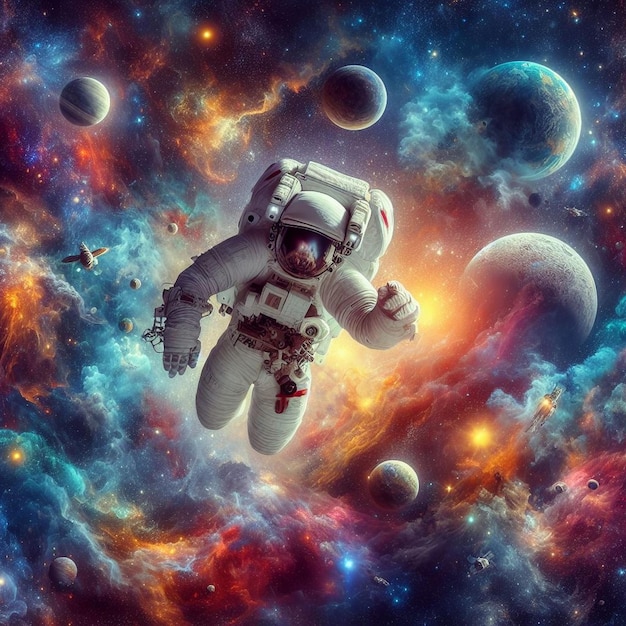 Ilustracja astronauty w kolorowej przestrzeni