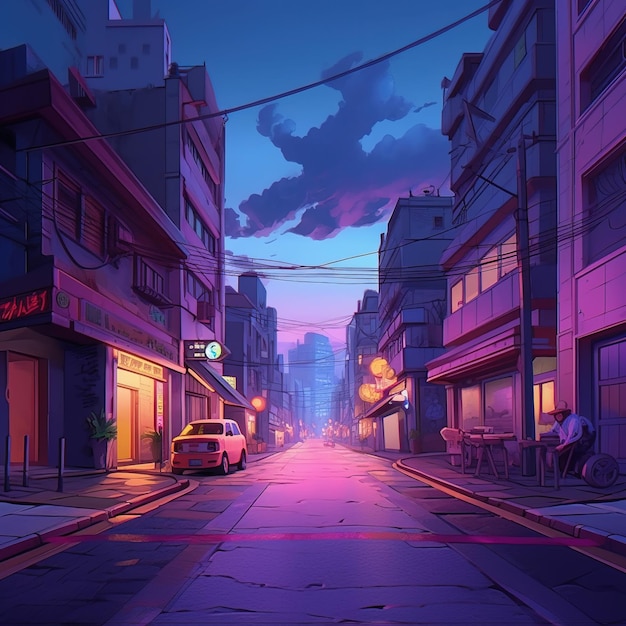 Ilustracja azjatyckiej ulicy w nocy