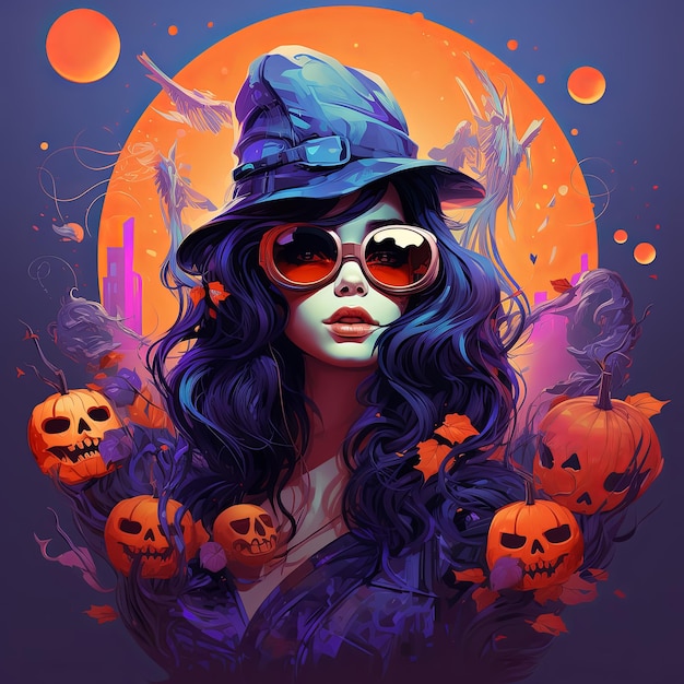 Ilustracja bajki Halloween piękna czarownica kreskówka