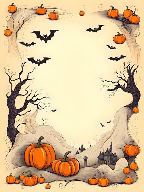 Zdjęcie ilustracja baneru halloween z przerażającymi dyniami