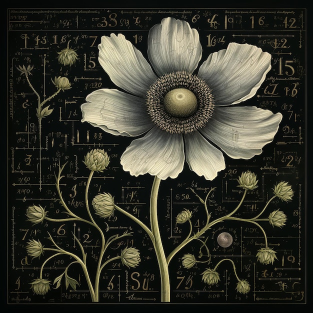 Zdjęcie ilustracja białego kwiatu na czarnym tle