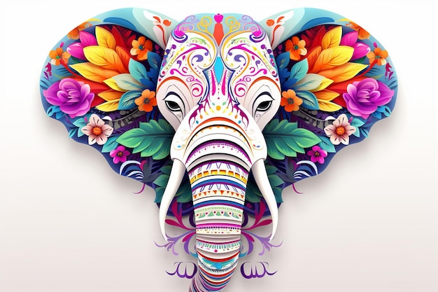 ilustracja białego tła mandali elefante bardzo kolorowa