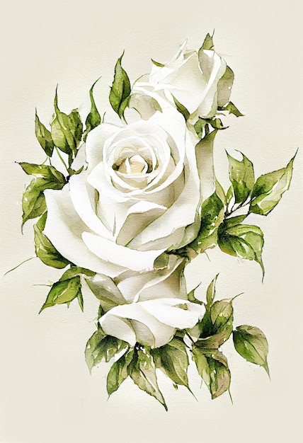 Ilustracja białej róży w stylu akwareli