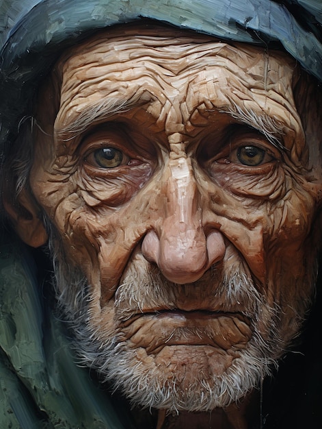 ilustracja bliskiego obrazu starego człowieka impasto szczegół