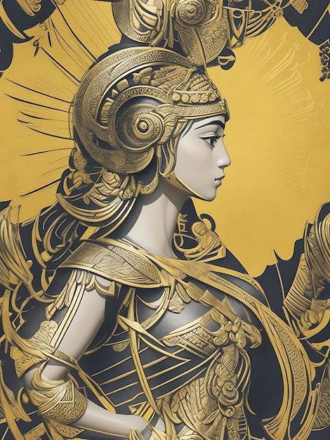 Ilustracja bogini Ateny zawiłe dzieło sztuki