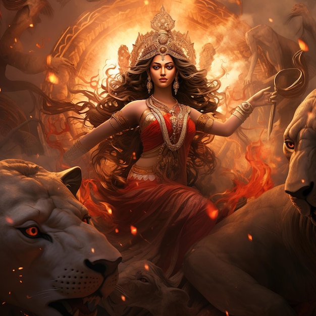Ilustracja bogini Durga dla Happy Durga Puja lub Subh Navratri Generative Ai