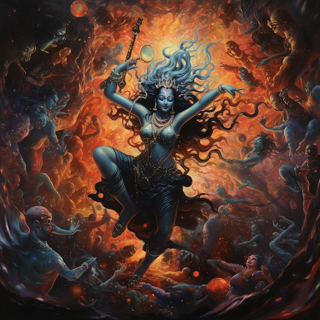 Ilustracja bogini Kali Maa na festiwalu Diwali Kali Pooja w Indiach Generative Ai