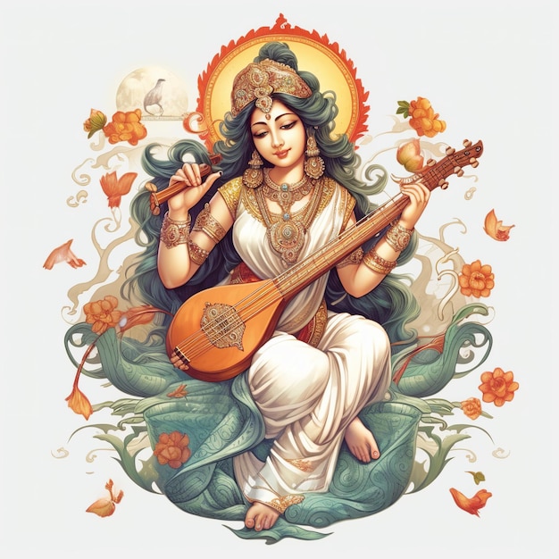 Ilustracja bogini Saraswati dla Vasanta Panchami