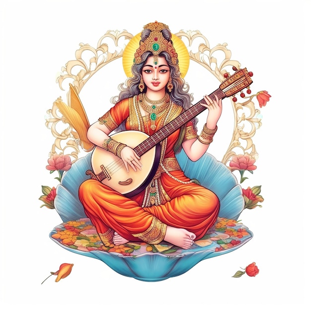 Ilustracja bogini Saraswati dla Vasanta Panchami