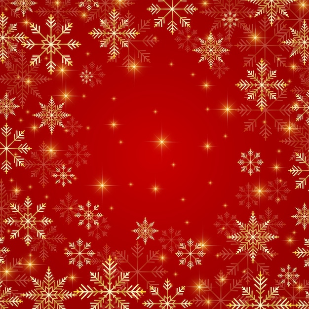 Ilustracja Boże Narodzenie I Nowy Rok Czerwone Tło Ze Złotymi Płatkami śniegu.