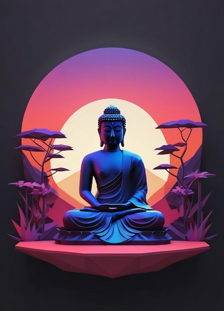 Ilustracja Buddha Low Poly Czerwony fioletowy