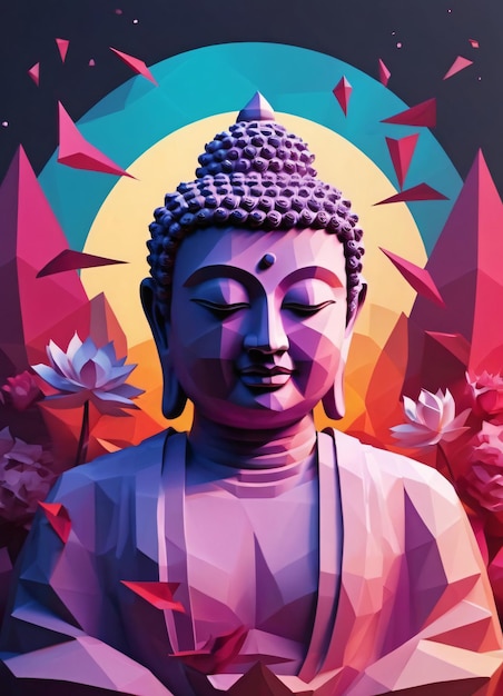 Ilustracja Buddha Low Poly Czerwony fioletowy