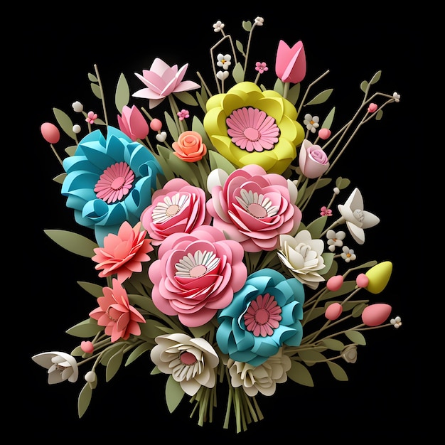Ilustracja bukietu kwiatów w 3D