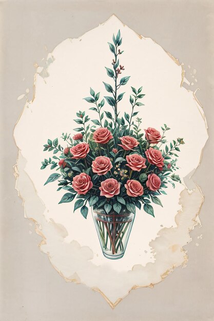Zdjęcie ilustracja bukietu róż w stylu akwarelu