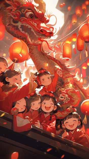 ilustracja Chiński Nowy Rok na czerwono